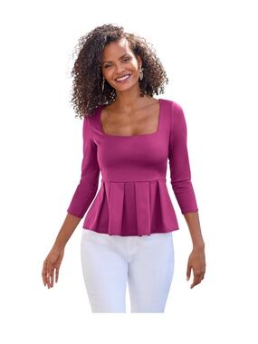 Boston Proper So Modern Peplum Pleated Knit Top Festival Fuchsia Pink Size Small